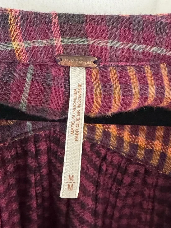 Free People Come on Over Oversized Plaid Button Down Flannel Womens Size Medium - Picture 5 of 9